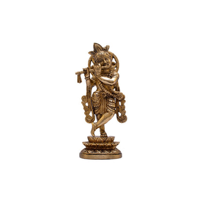 Brass Krishna Statue with Flute 10" by StatueStudio by vendor-unknown - Hindu Gods (View 6)