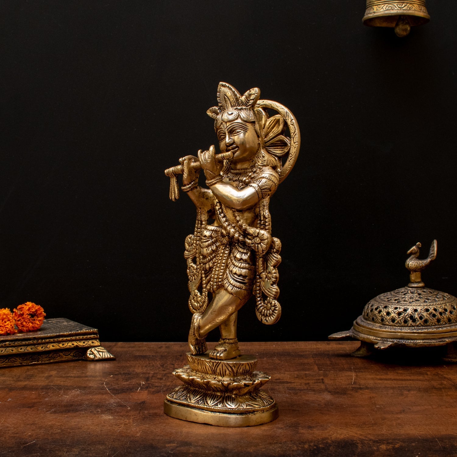 Brass Krishna Statue with Flute 10" by StatueStudio - Image 3
