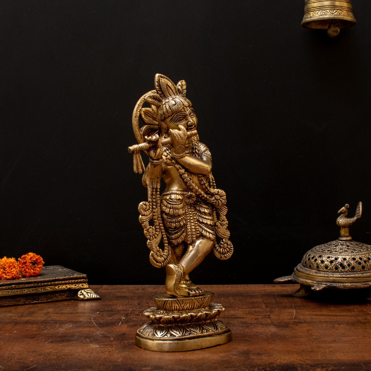 Brass Krishna Statue with Flute 10" by StatueStudio - Image 4