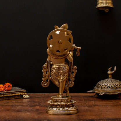 Brass Krishna Statue with Flute 10" by StatueStudio by vendor-unknown - Hindu Gods (View 5)