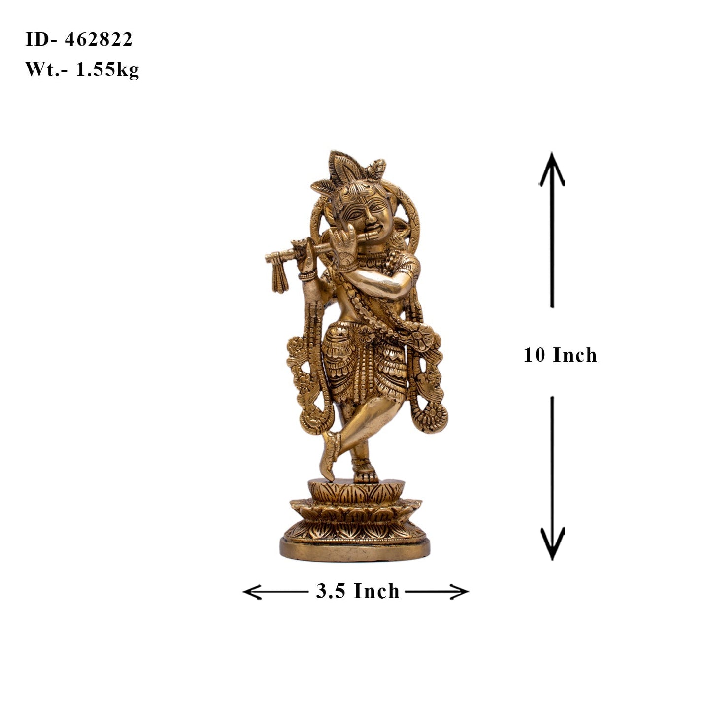 Brass Krishna Statue with Flute 10" by StatueStudio