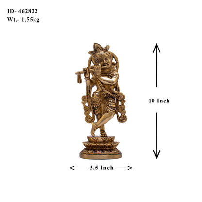 Brass Krishna Statue with Flute 10" by StatueStudio by vendor-unknown - Hindu Gods (View 7)