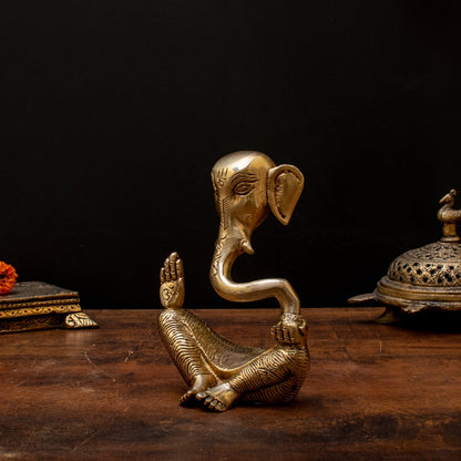 Brass Small Modern Ganesha Statue For Home Temple Decor 5" by vendor-unknown - Hindu Gods (View 2)