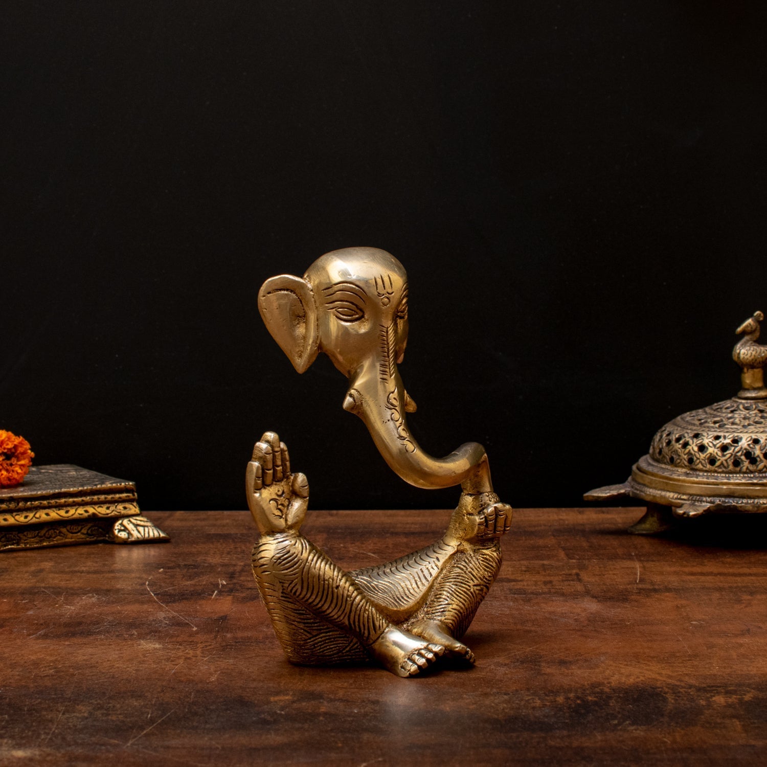 Brass Small Modern Ganesha Statue For Home Temple Decor 5" - Image 3