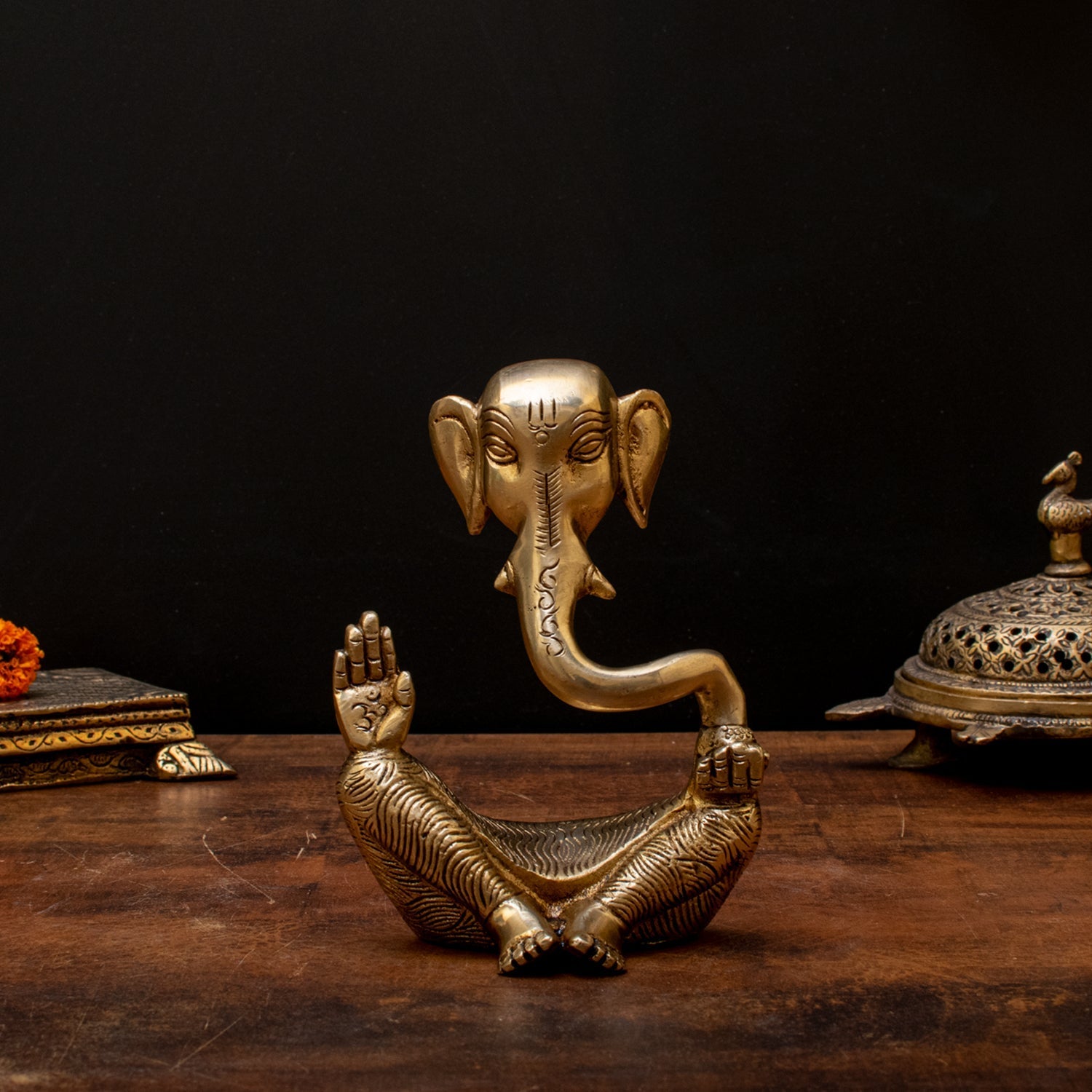 Brass Small Modern Ganesha Statue For Home Temple Decor 5" - Eco-friendly - Sama Homes