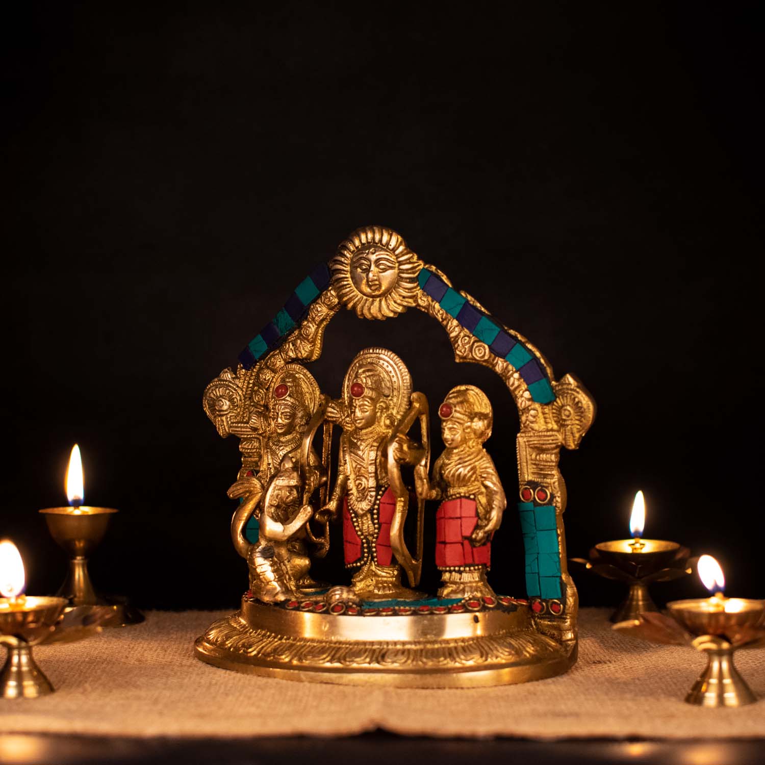 Brass Lord Rama Darbar Statue Idol Home Temple 7" - Image 2