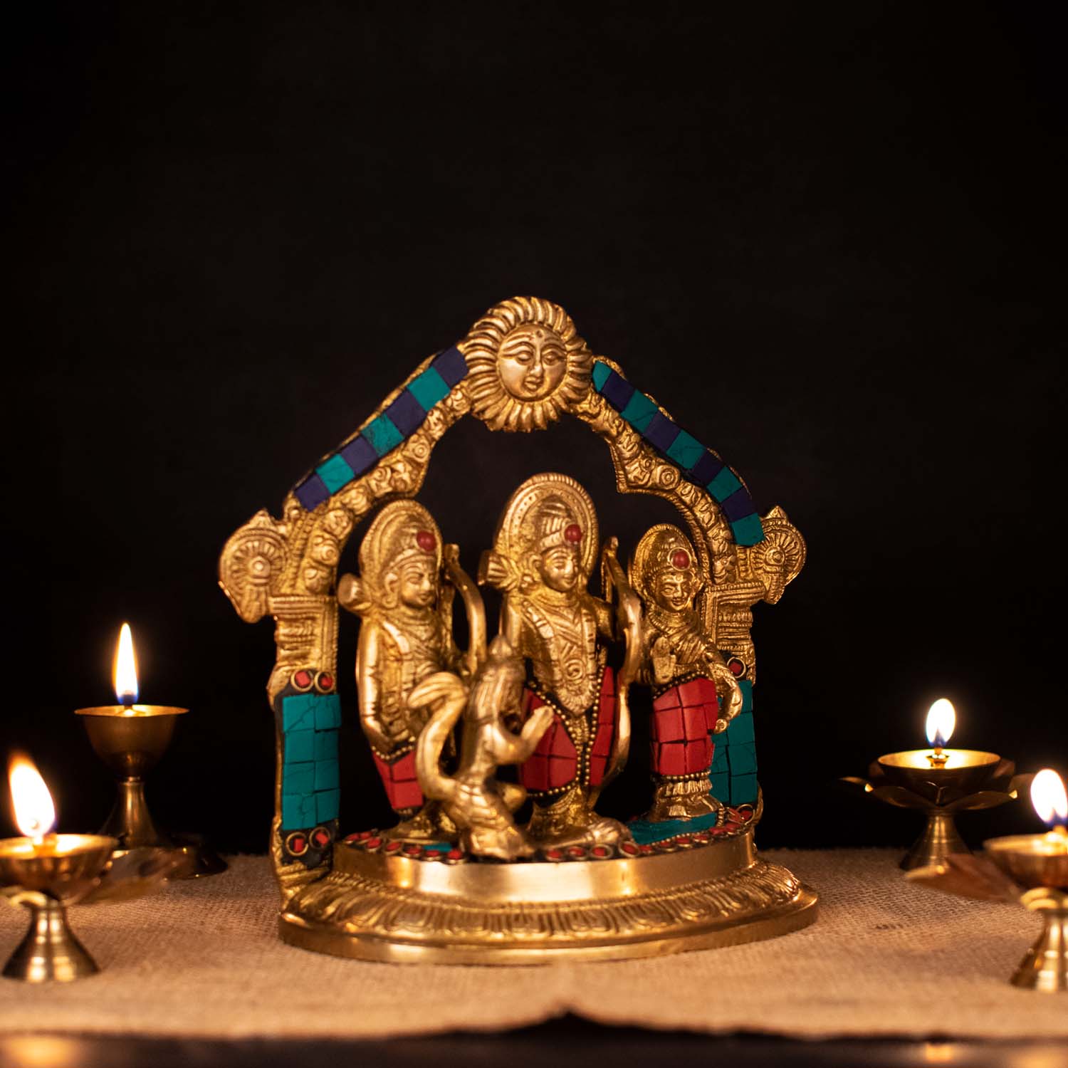 Brass Lord Rama Darbar Statue Idol Home Temple 7" - Image 3