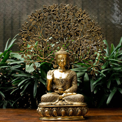 Brass Buddha Statue With Tree Showpiece For Home Decor 2 Feet by vendor-unknown - Buddha (View 2)
