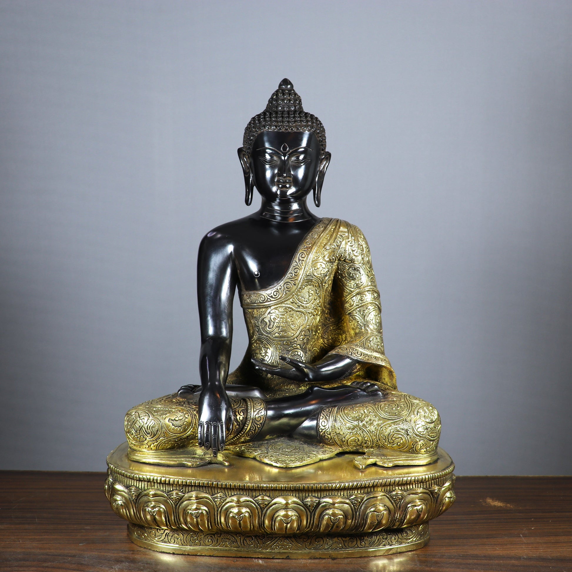 Brass Large Buddha Statue Sitting On Base Sine Black Finish For Home Decor 2 Feet - Image 2