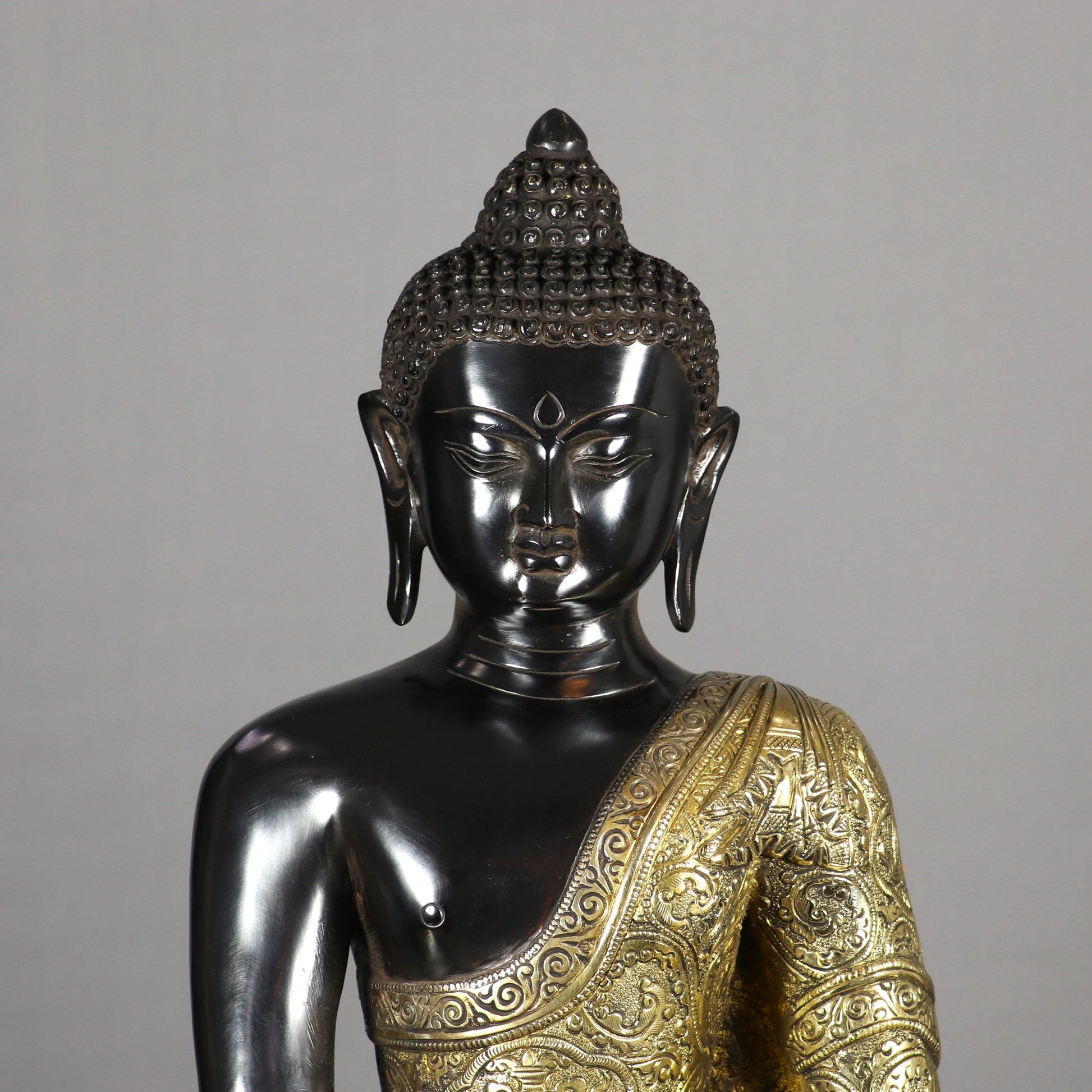 Brass Large Buddha Statue Sitting On Base Sine Black Finish For Home Decor 2 Feet - Image 3