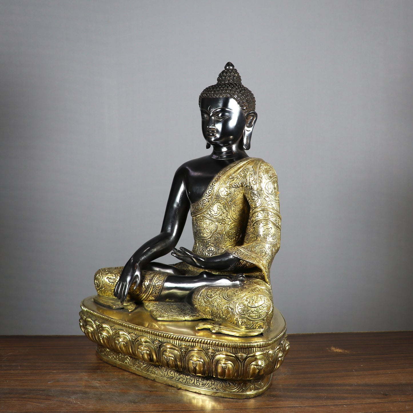 Brass Large Buddha Statue Sitting On Base Sine Black Finish For Home Decor 2 Feet