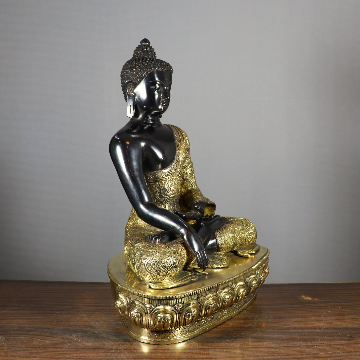 Brass Large Buddha Statue Sitting On Base Sine Black Finish For Home Decor 2 Feet