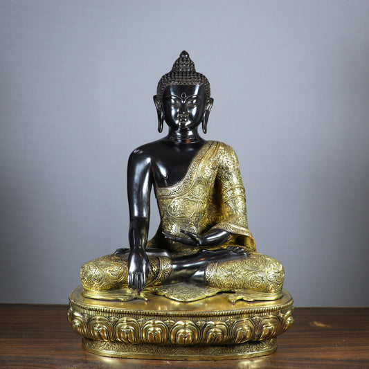 Brass Large Buddha Statue Sitting On Base Sine Black Finish For Home Decor 2 Feet