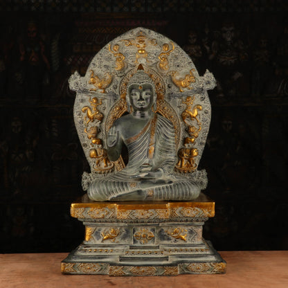 Brass Large Buddha Statue With Base And Frame Antique Finish For Decor 2 Feet by vendor-unknown - Buddha (View 2)