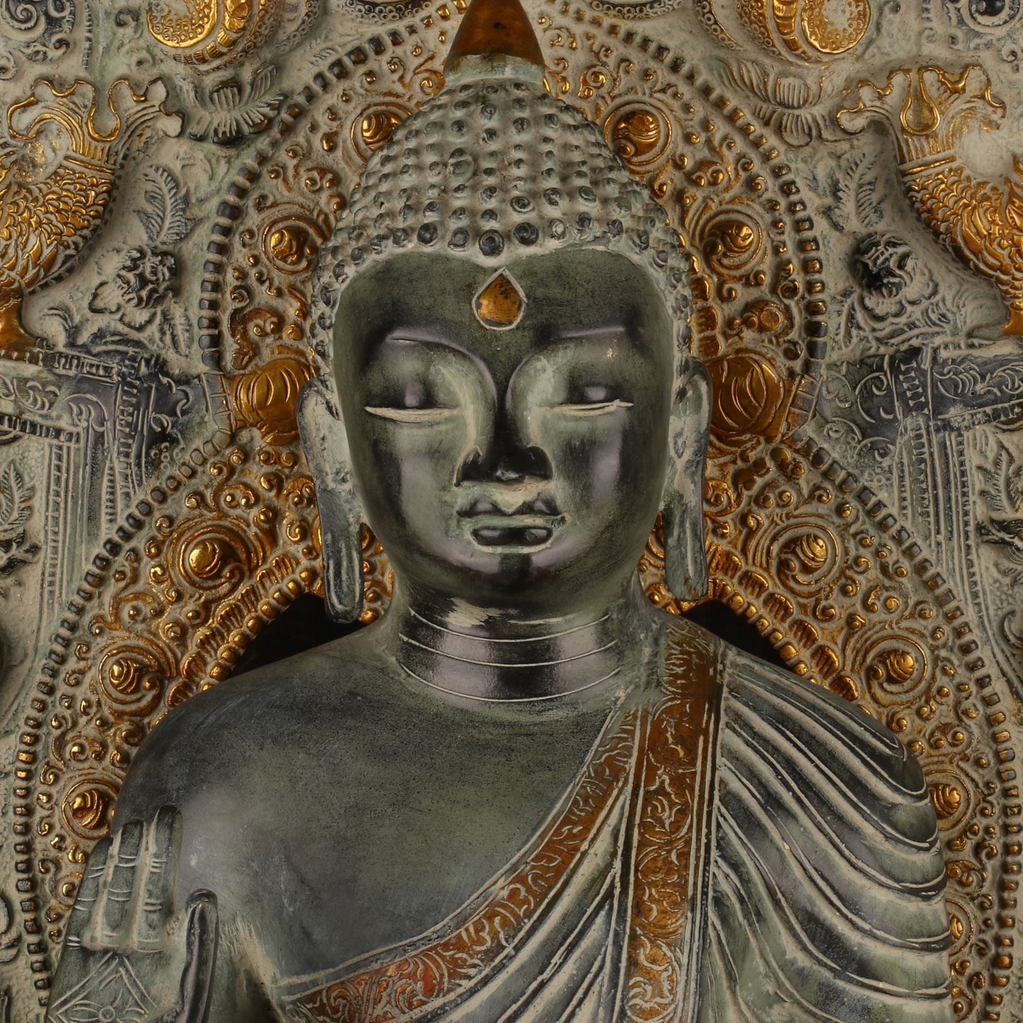 Brass Large Buddha Statue With Base And Frame Antique Finish For Decor 2 Feet