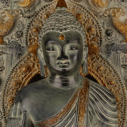 Brass Large Buddha Statue With Base And Frame Antique Finish For Decor 2 Feet by vendor-unknown - Buddha (View 6)