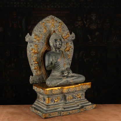 Brass Large Buddha Statue With Base And Frame Antique Finish For Decor 2 Feet by vendor-unknown - Buddha (View 3)