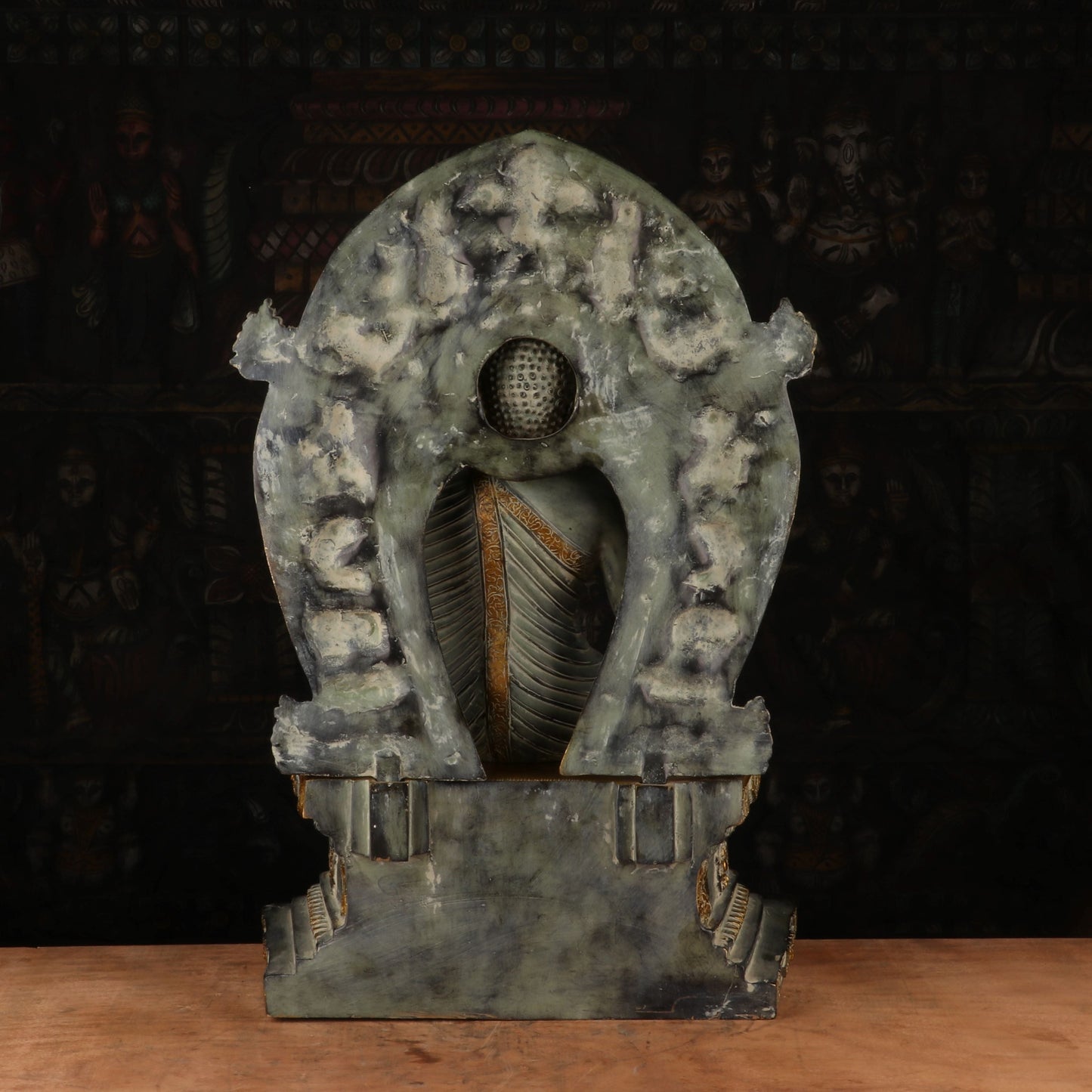 Brass Large Buddha Statue With Base And Frame Antique Finish For Decor 2 Feet