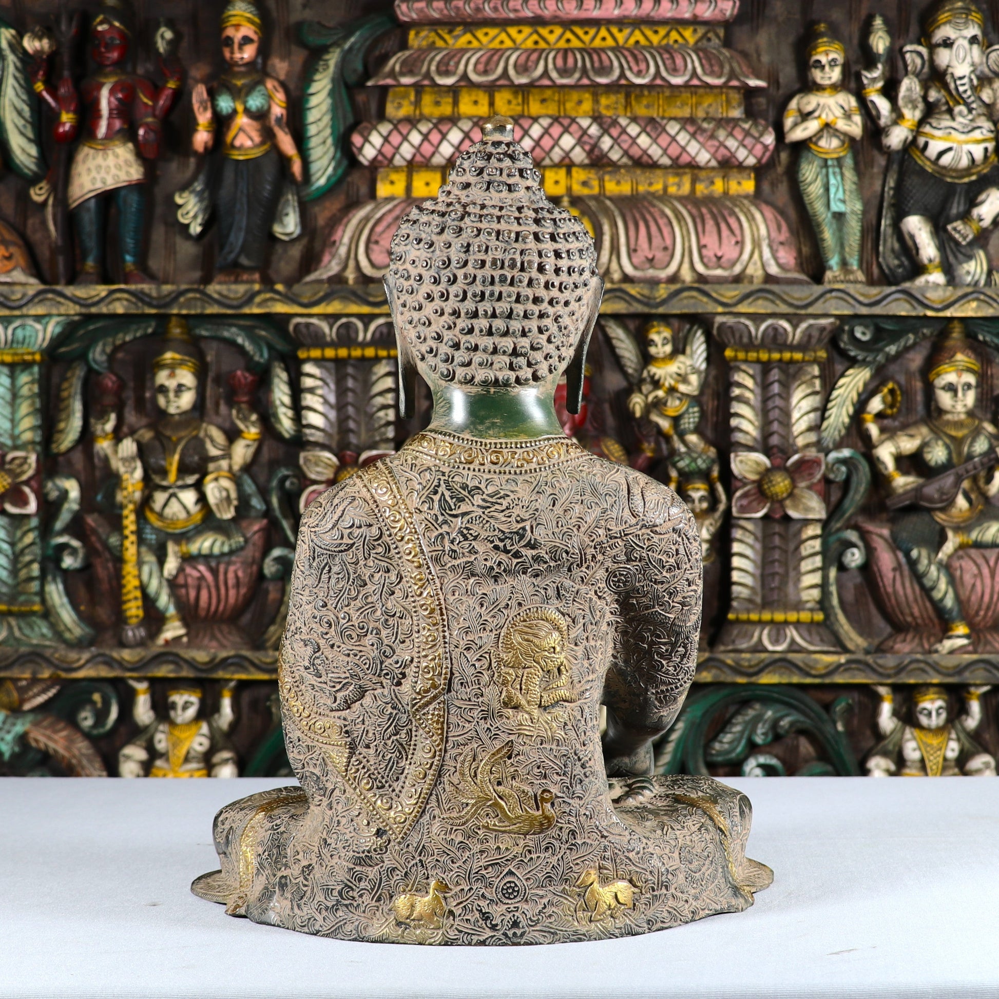 Brass Lord Buddha Statue Vintage Green Finish For Home Decor 16" - Image 6