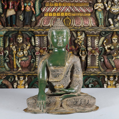 Brass Lord Buddha Statue Vintage Green Finish For Home Decor 16" by vendor-unknown - Buddha