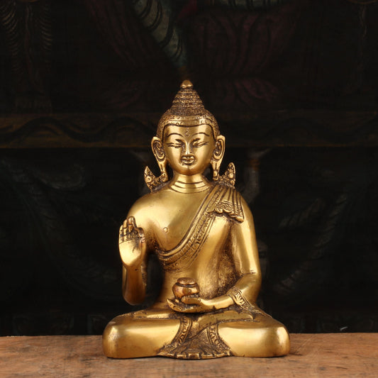 Brass Small Buddha Statue Vintage Finish For Home Decor Showpiece 6"