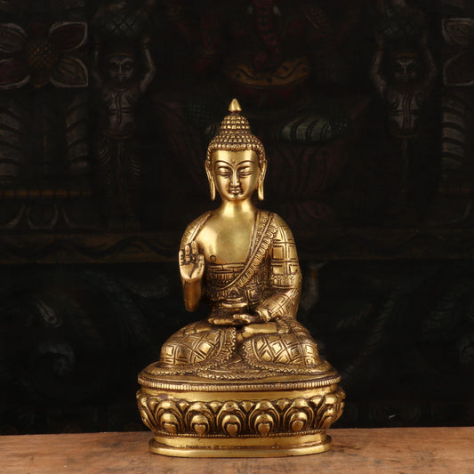 Brass Small Buddha Statue Vintage Finish For Home Decor Gifting 9"