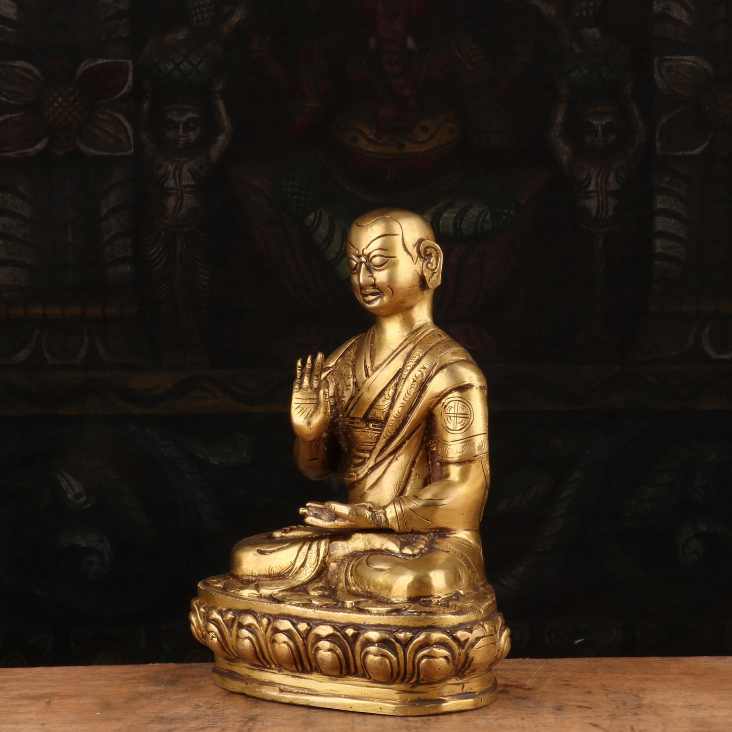 Brass Nepali Buddha Statue Sitting On Base For Home Decor Showpiece 8"