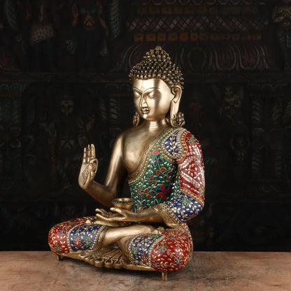 Brass Blessing Buddha Statue Stone Work For Home Decor Showpiece 20" by vendor-unknown - Buddha (View 3)