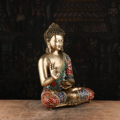 Brass Blessing Buddha Statue Stone Work For Home Decor Showpiece 20" by vendor-unknown - Buddha (View 4)