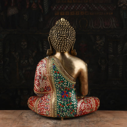 Brass Blessing Buddha Statue Stone Work For Home Decor Showpiece 20" by vendor-unknown - Buddha (View 5)