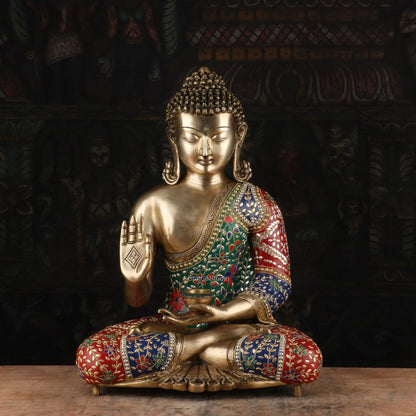 Brass Blessing Buddha Statue Stone Work For Home Decor Showpiece 20" by vendor-unknown - Buddha (View 6)