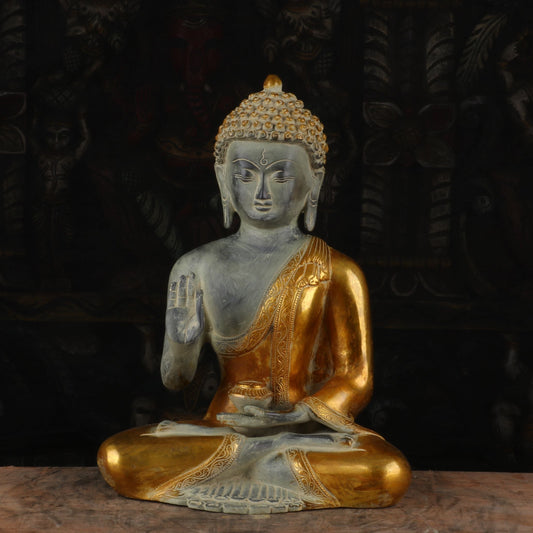 Brass Buddha Statue Vintage Black Gold Finish For Home Decor Showpiece 1 Feet