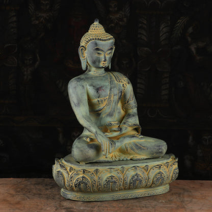 Brass Mediated Buddha Statue Blue Shed Showpiece For Home Decor 13" by vendor-unknown - Buddha (View 4)