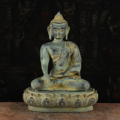 Brass Mediated Buddha Statue Blue Shed Showpiece For Home Decor 13" by vendor-unknown - Buddha