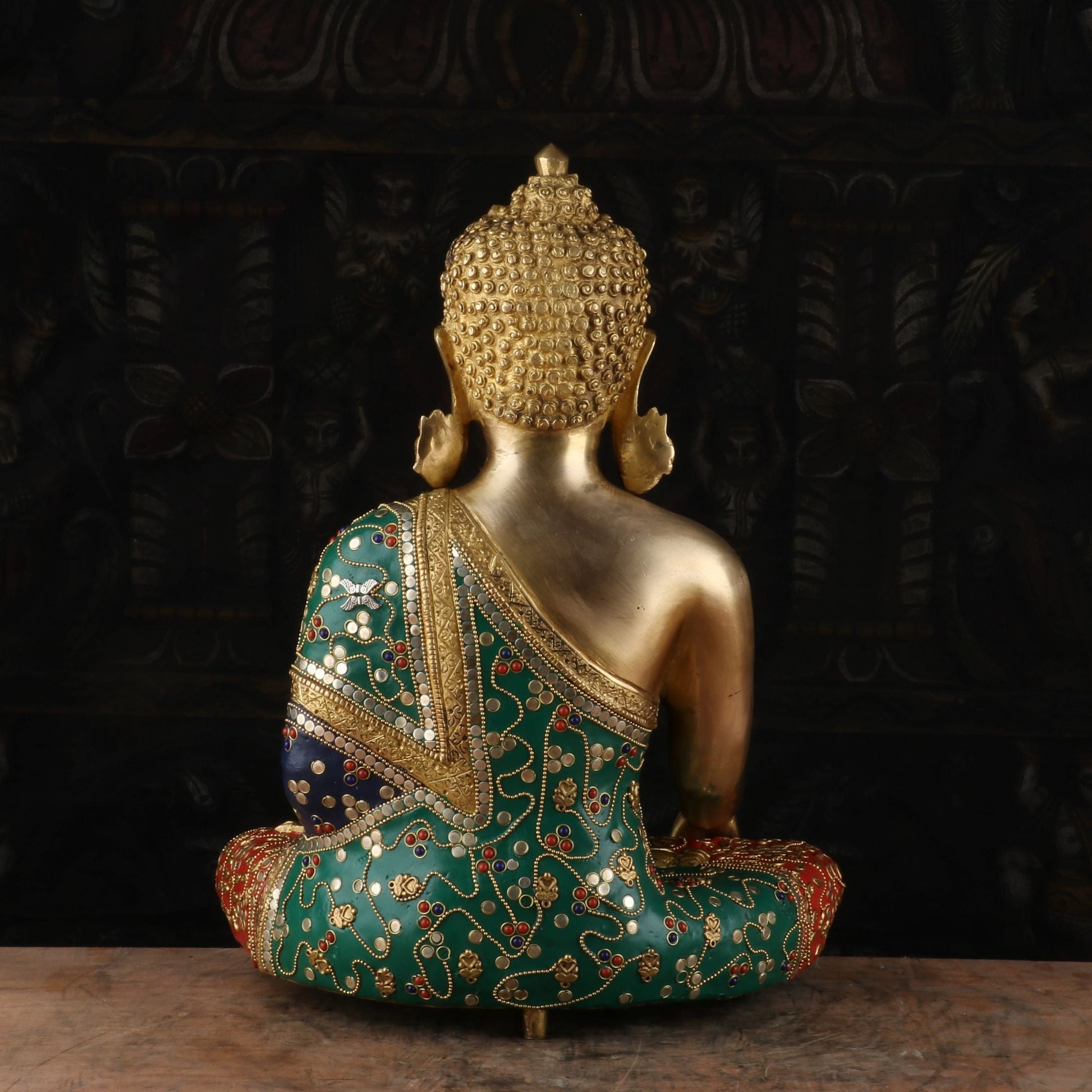Brass Buddha Statue Stone Work Showpiece For Home Decor 15" - Image 6