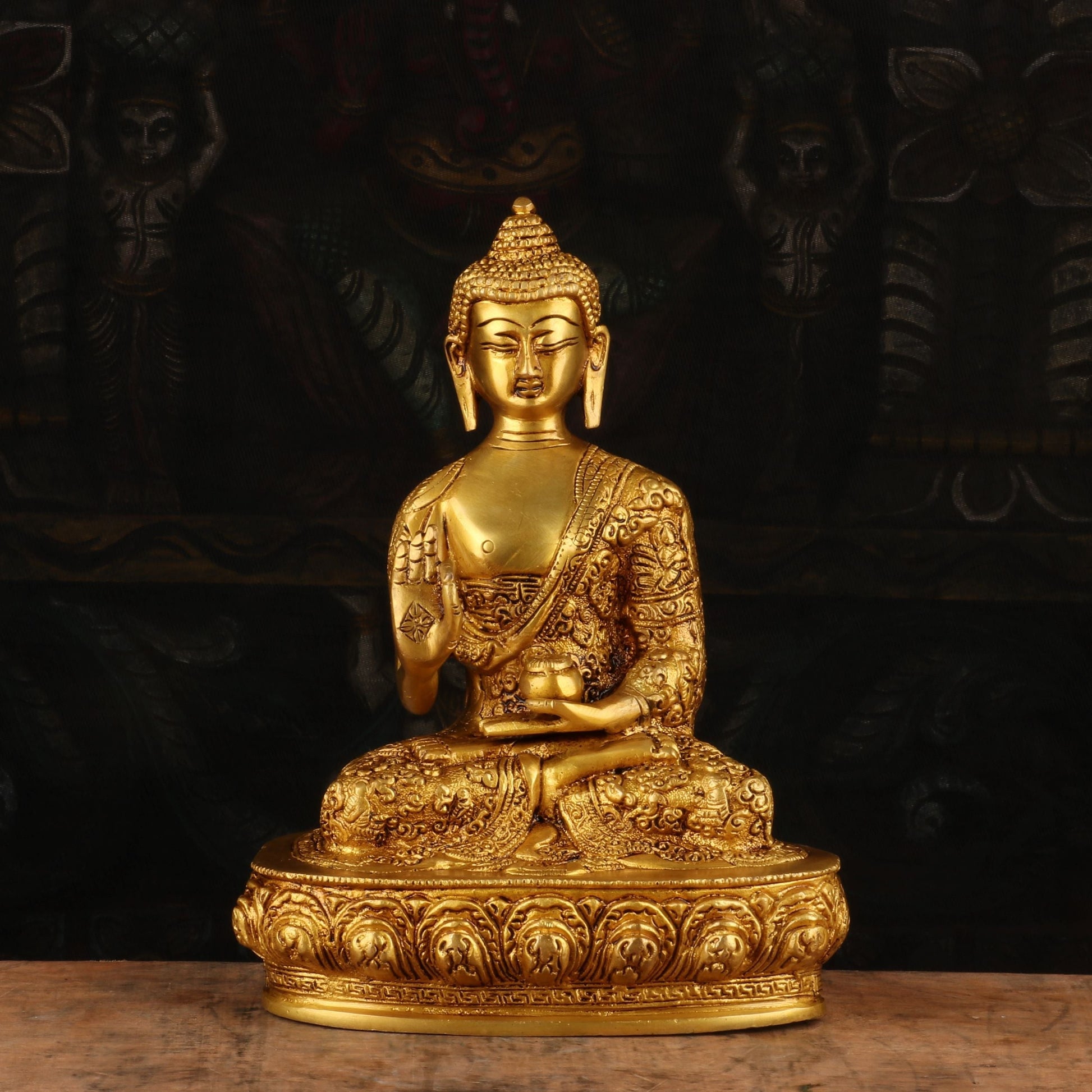 Brass Small Buddha Statue Sitting On Base For Home Decor Showpiece 9" - Image 2