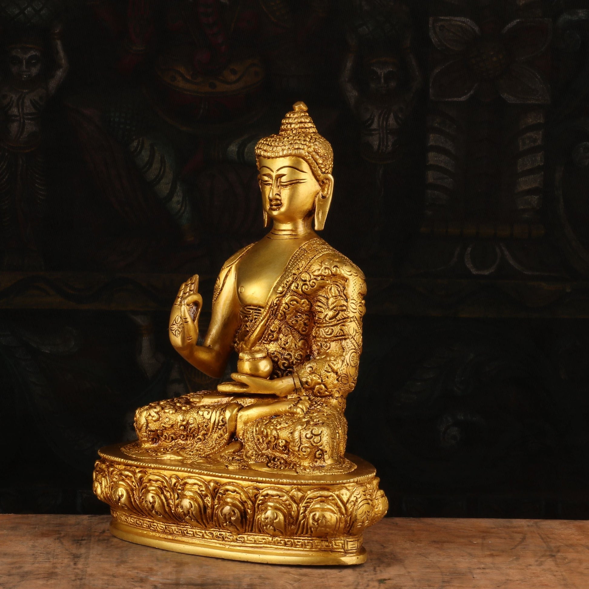 Brass Small Buddha Statue Sitting On Base For Home Decor Showpiece 9" - Image 4