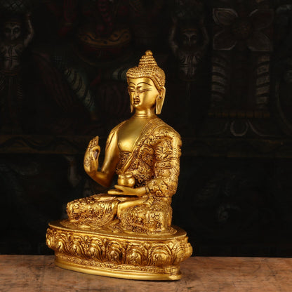 Brass Small Buddha Statue Sitting On Base For Home Decor Showpiece 9" by vendor-unknown - Buddha (View 4)