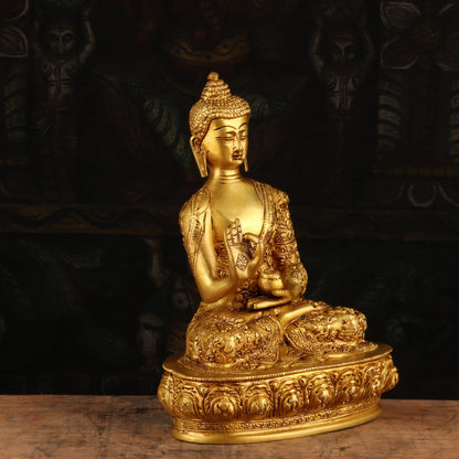 Brass Small Buddha Statue Sitting On Base For Home Decor Showpiece 9" by vendor-unknown - Buddha (View 5)