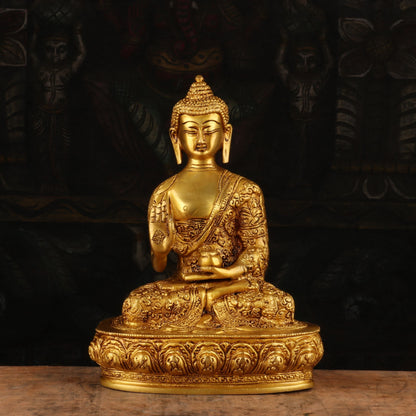 Brass Small Buddha Statue Sitting On Base For Home Decor Showpiece 9" by vendor-unknown - Buddha