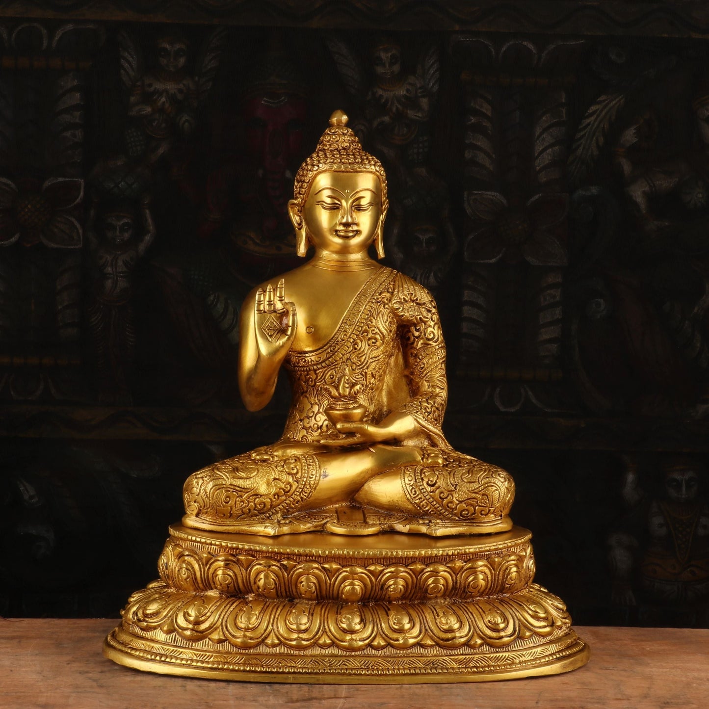 Brass Blessing Buddha Idol 12.5"