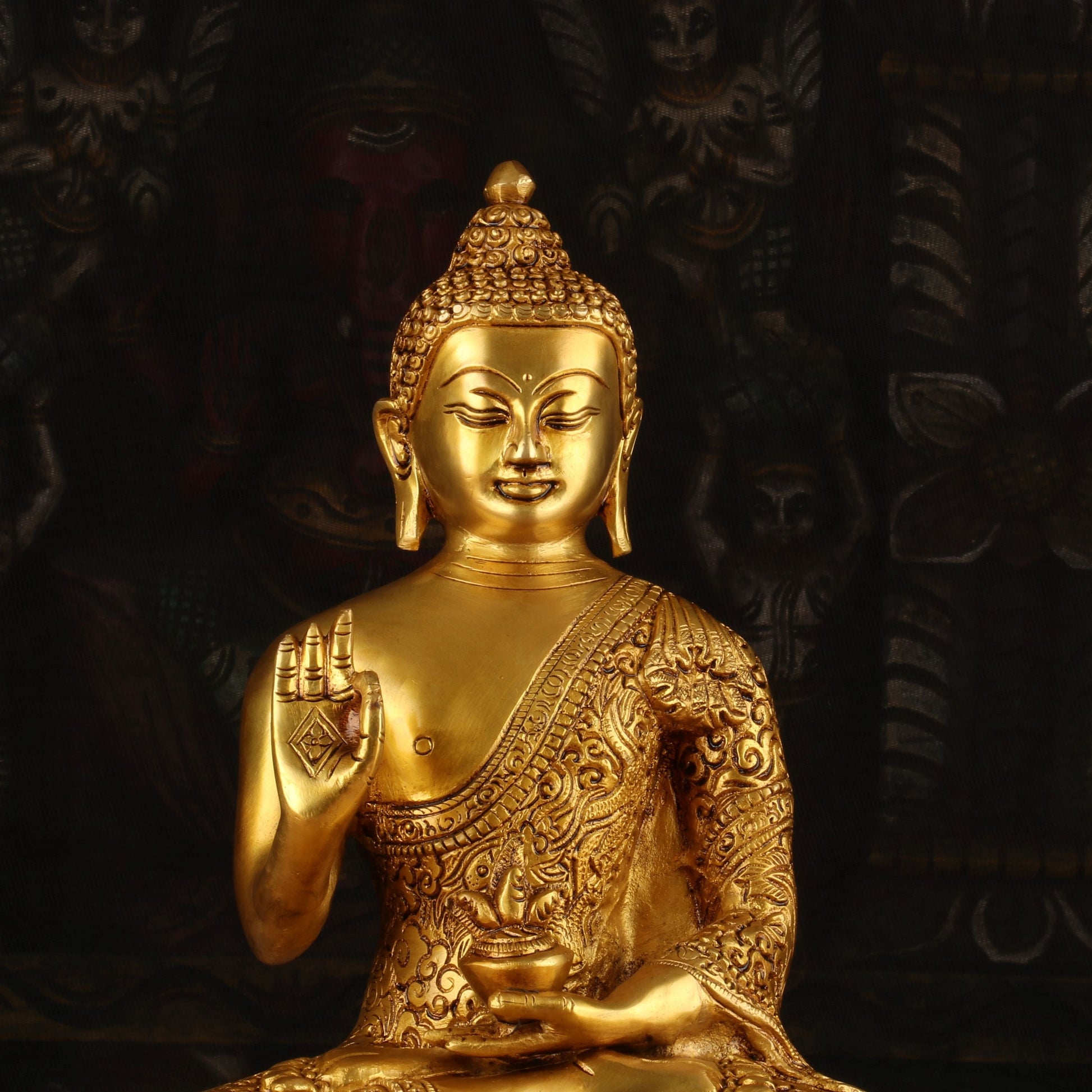 Brass Blessing Buddha Idol 12.5" - Image 3