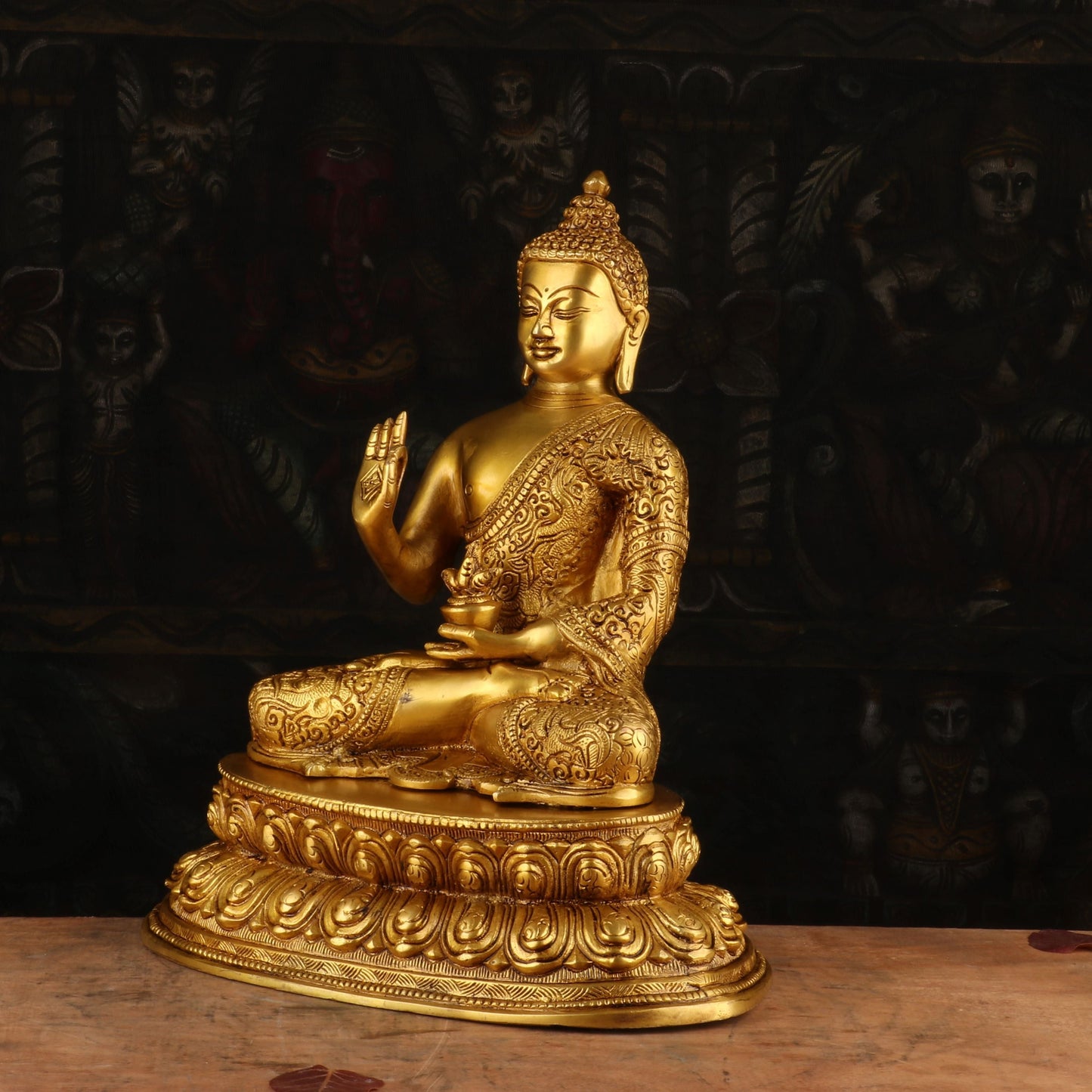 Brass Blessing Buddha Idol 12.5"