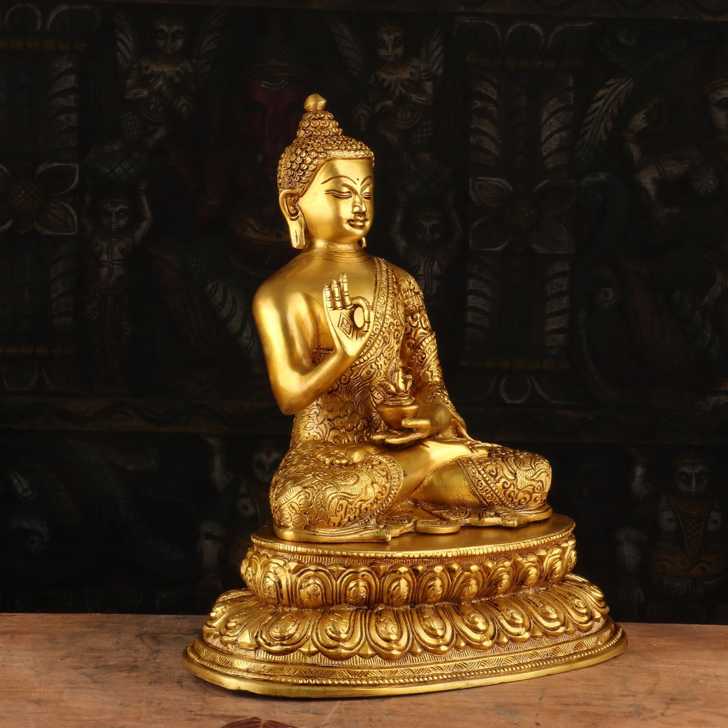 Brass Blessing Buddha Idol 12.5"
