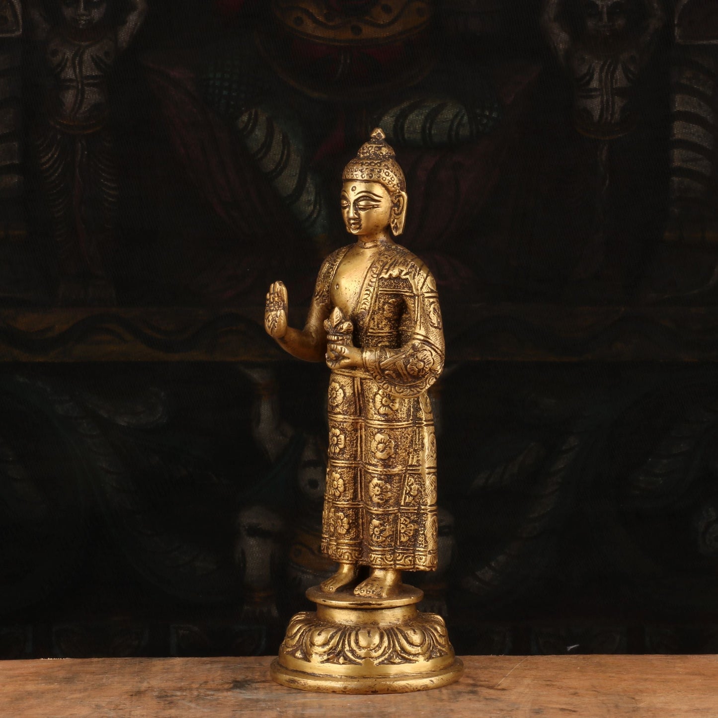 Brass Standing Buddha Statue Showpiece For Home Decorative 8"