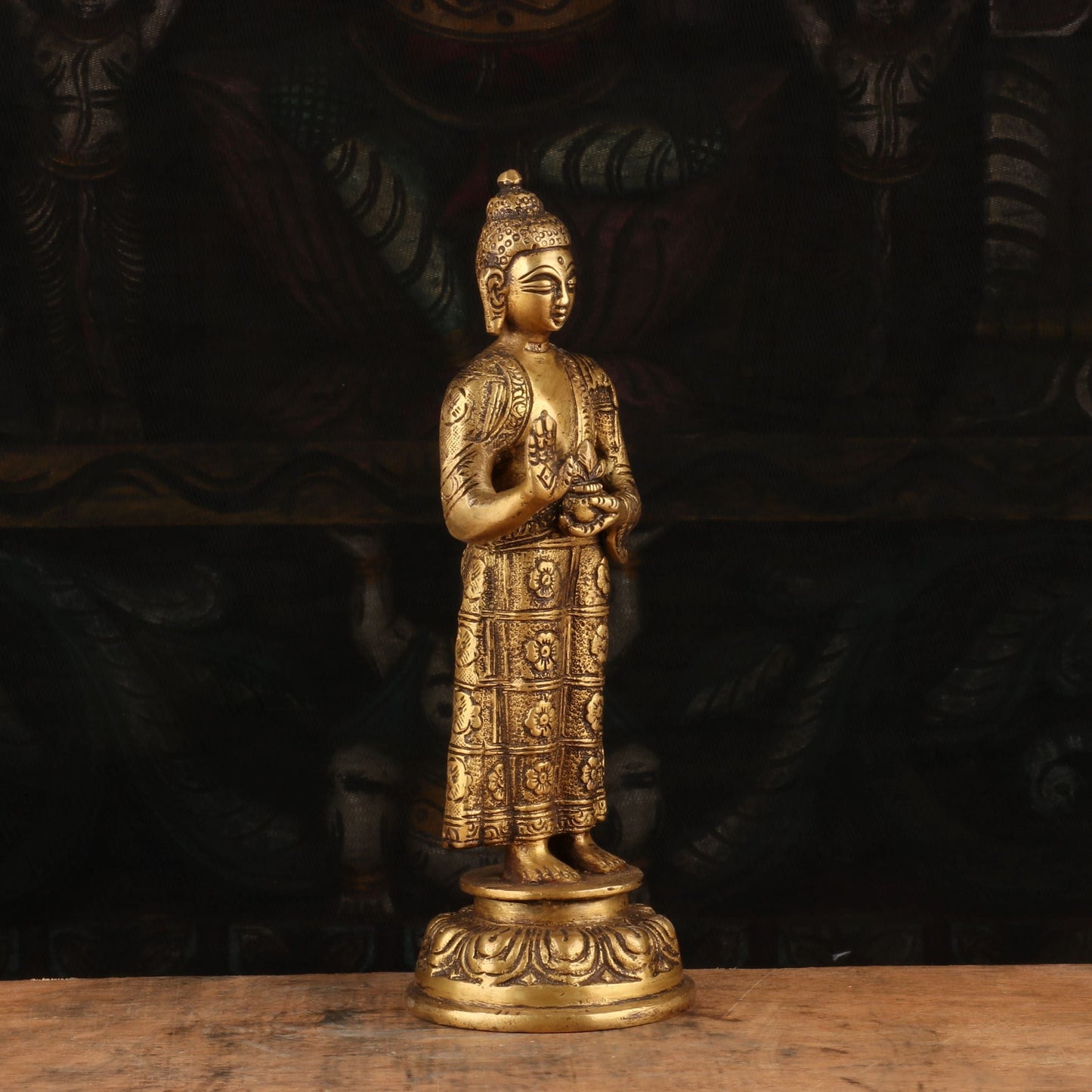 Brass Standing Buddha Statue Showpiece For Home Decorative 8"