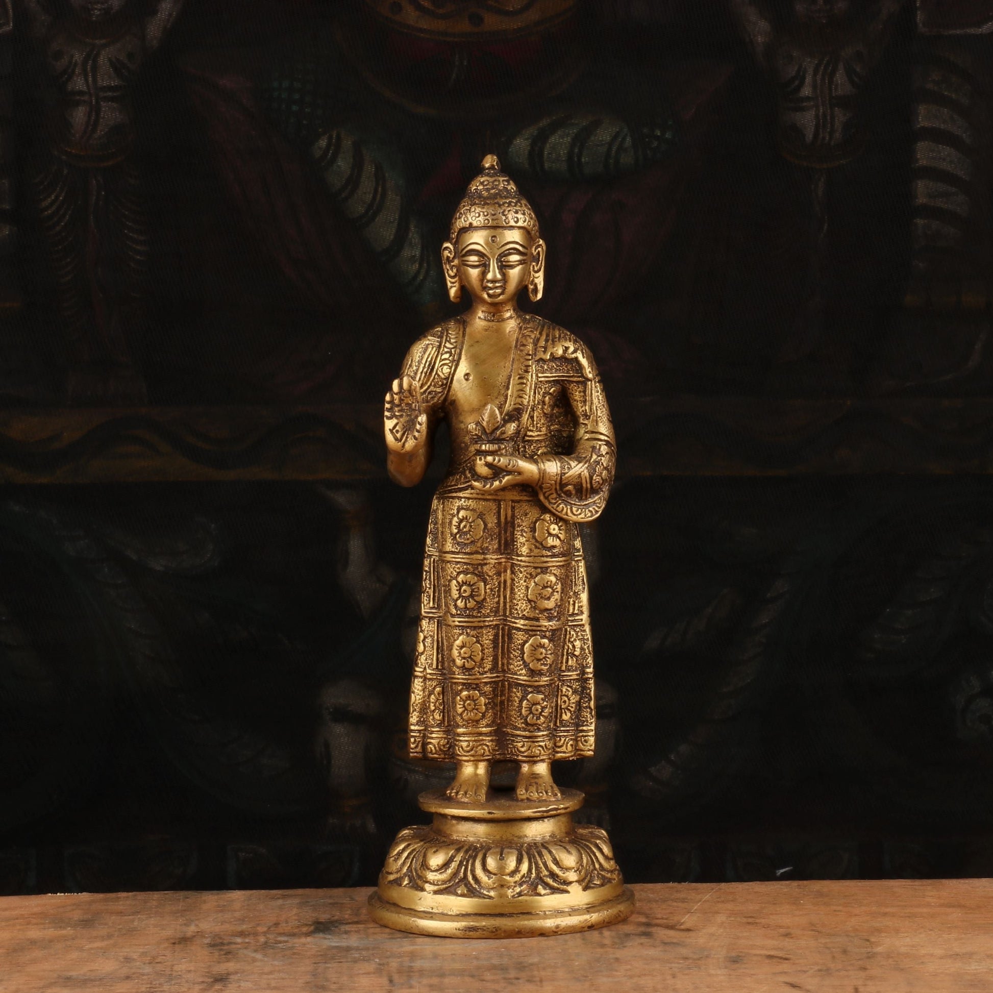 Brass Standing Buddha Statue Showpiece For Home Decorative 8" - Eco-friendly - Sama Homes