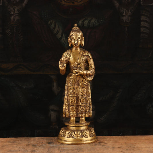 Brass Standing Buddha Statue Showpiece For Home Decorative 8"
