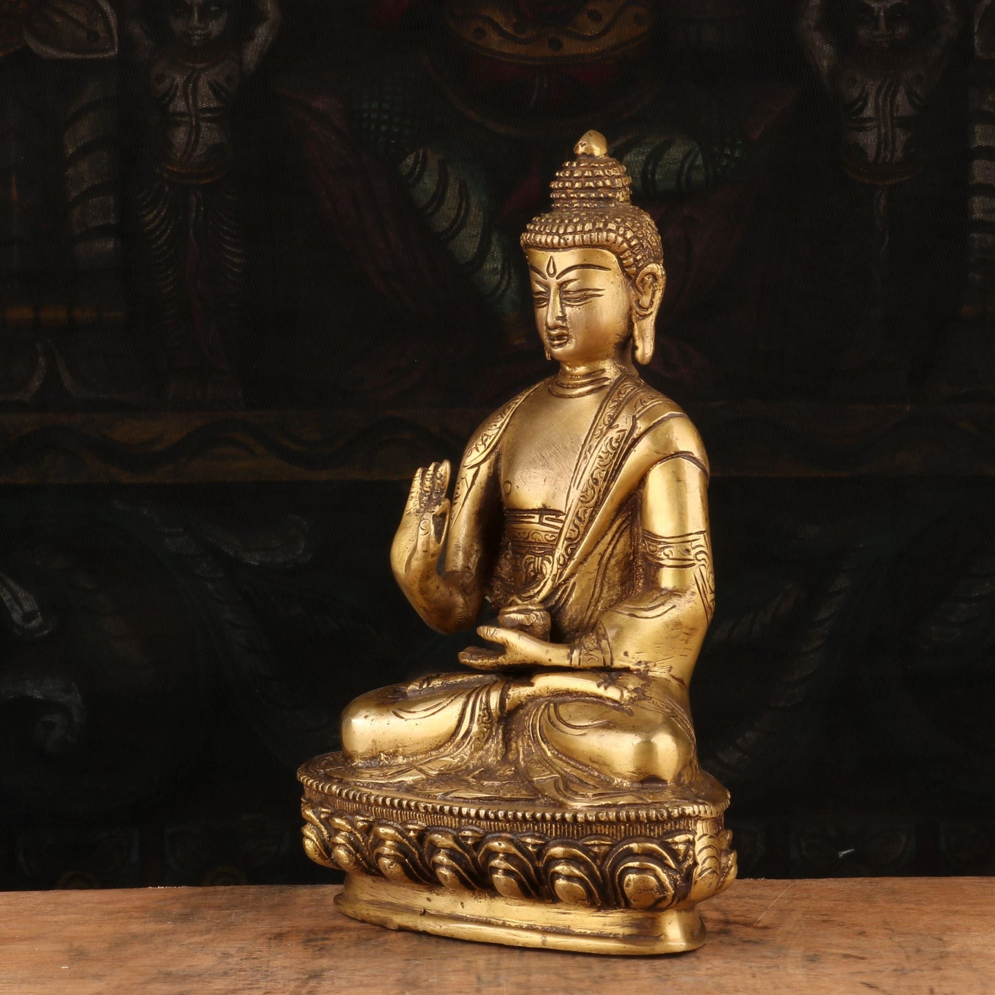 Brass Small Buddha Statue Sitting on base Decorative Showpiece 8"