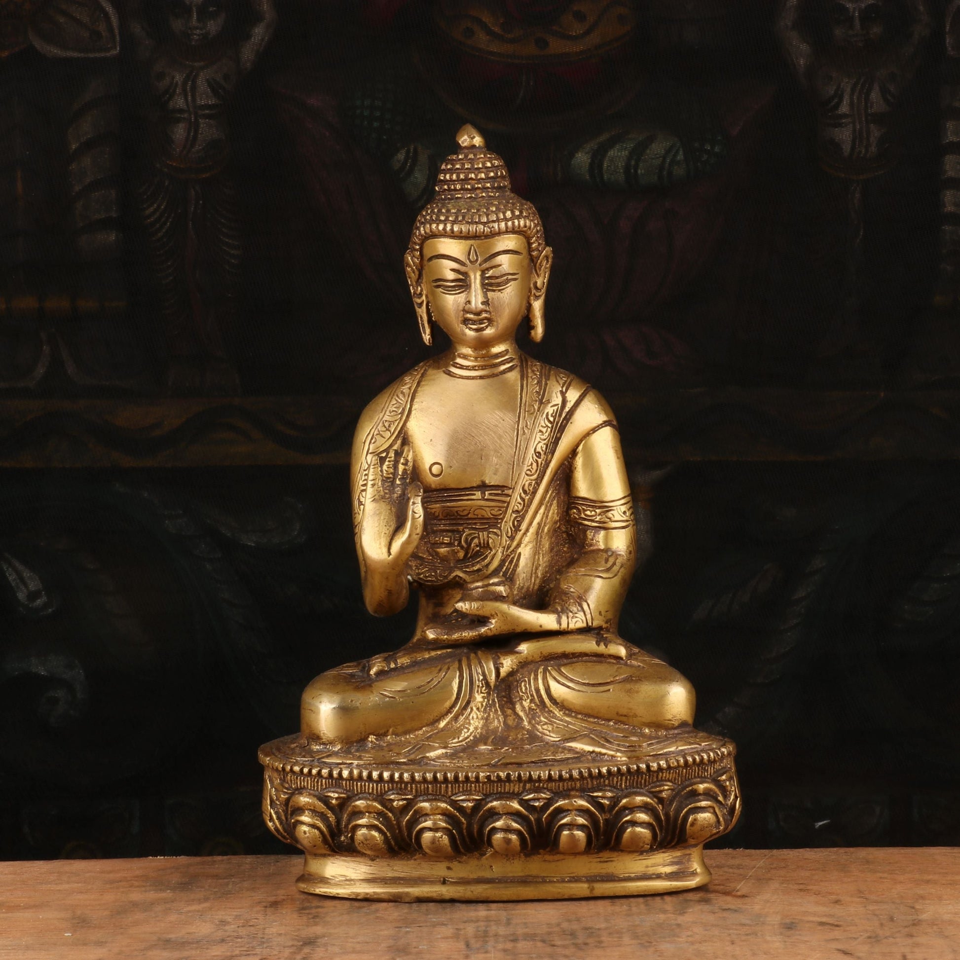 Brass Small Buddha Statue Sitting on base Decorative Showpiece 8" - Eco-friendly - Sama Homes